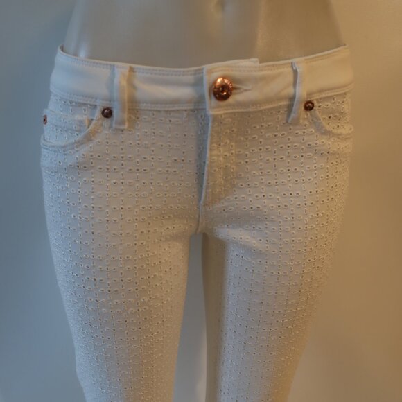 Womens DL1961 "Angel" Mid-Rise Skinny Ankle White Eyelet Jeans 28 - Picture 3 of 11